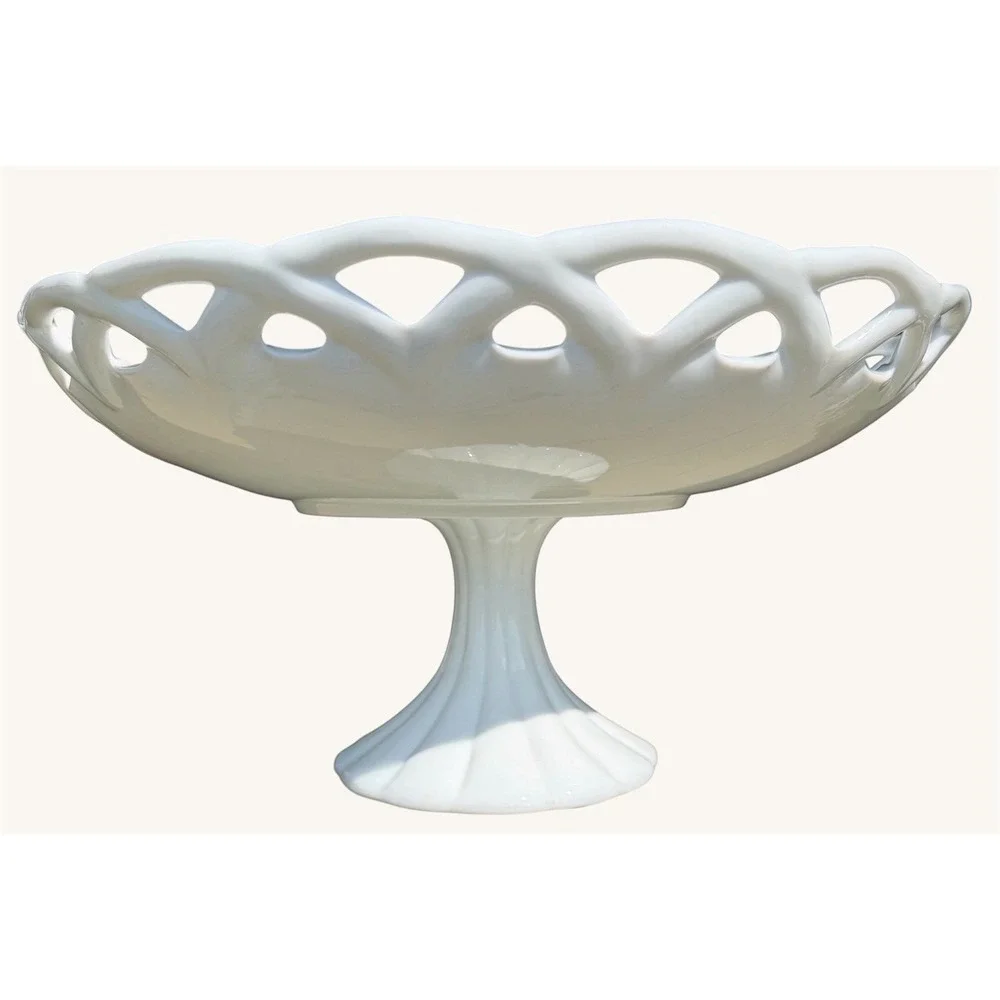 Vintage Colony Pitman Dreitzer Milk Glass Lace Edge Pedestal Compote Bowl 12.75